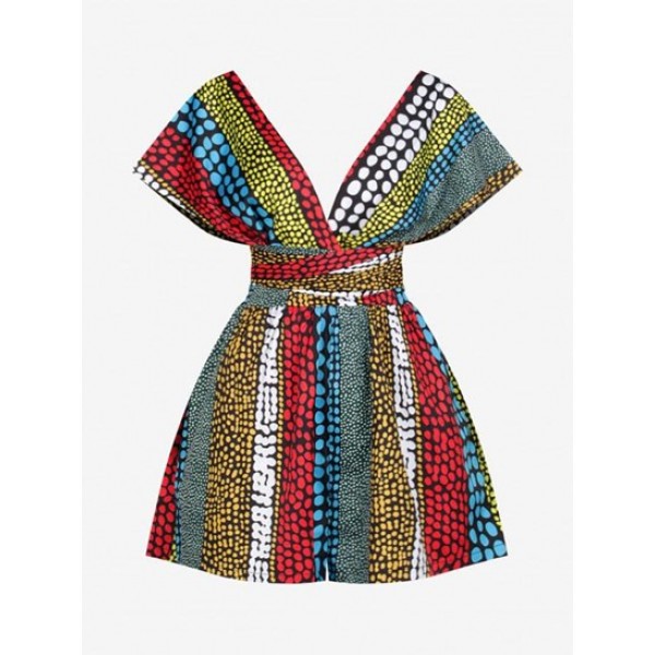 Multiway Colorblock Polka Dot Smocked Wide Leg Romper