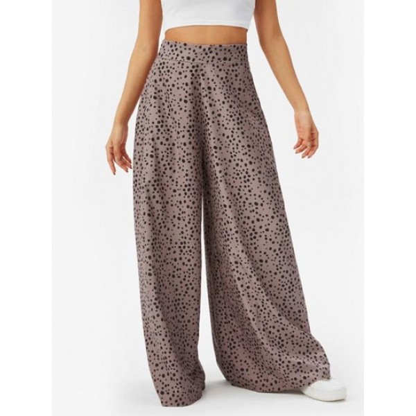 Animal Spotted Back Zipper Wide Leg Pants