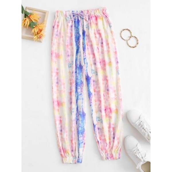 Tie Dye Drawstring Pocket Jogger Sweatpants