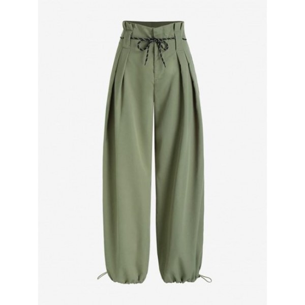 Toggle Drawstring Belted Jogger Pleated Pants