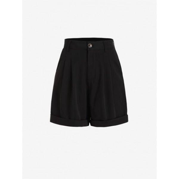High Waisted Pocket Rolled Hem Tailored Shorts High Waisted Pocket Rolled Hem Tailored Shorts