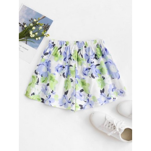 Watercolor Flower Print Pull On Shorts Watercolor Flower Print Pull On Shorts