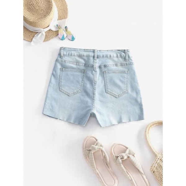 Raw Hem Heart Print Denim Skinny Shorts Raw Hem Heart Print Denim Skinny Shorts
