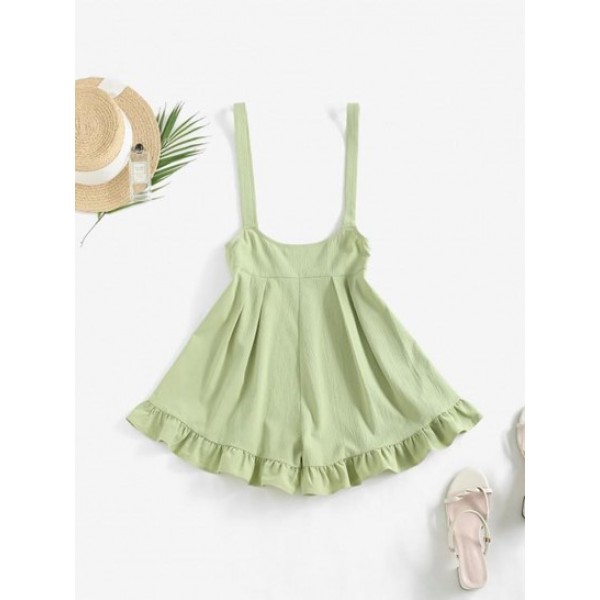 Crinkle Ruffle Wide Leg Suspender Shorts Crinkle Ruffle Wide Leg Suspender Shorts