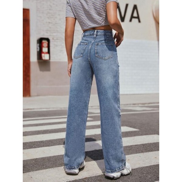High Rise Ripped Distressed Straight Baggy Jeans High Rise Ripped Distressed Straight Baggy Jeans