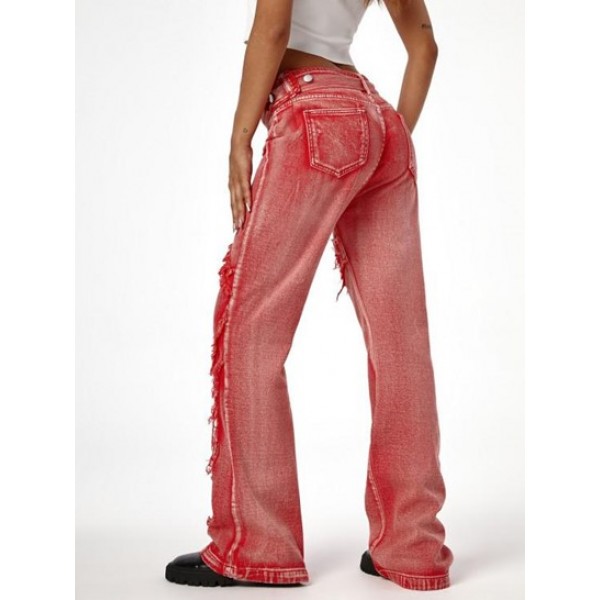 Buckle Belted Frayed Low Rise Boot Cut Jeans Buckle Belted Frayed Low Rise Boot Cut Jeans