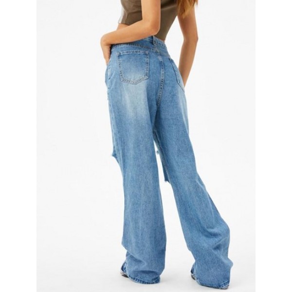 Frayed Distressed Wide Leg Jeans Frayed Distressed Wide Leg Jeans