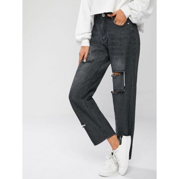 Ripped Distressed High Waist Boyfriend Jeans Ripped Distressed High Waist Boyfriend Jeans