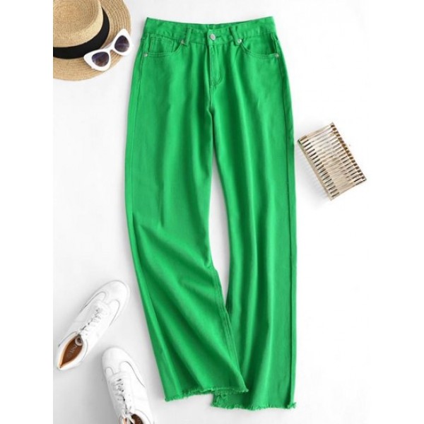 High Waisted Bright Colored Frayed Hem Baggy Jeans High Waisted Bright Colored Frayed Hem Baggy Jeans