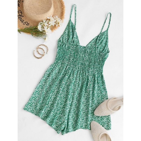 Tiny Floral Print Plunge Wide Leg Romper Tiny Floral Print Plunge Wide Leg Romper