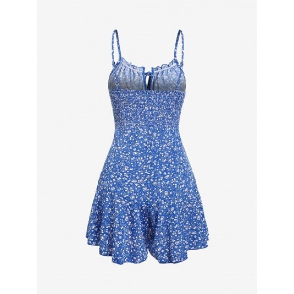 Ditsy Print Ruffle Smocked Wide Leg Romper Ditsy Print Ruffle Smocked Wide Leg Romper