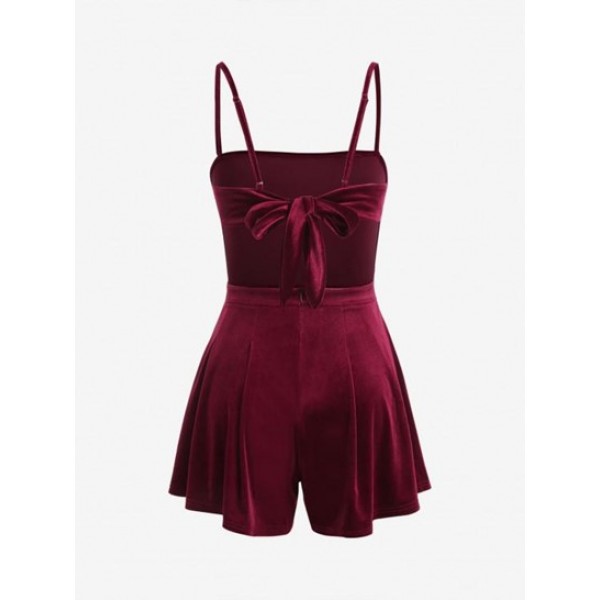 Velour Tie Back Wide Leg Romper Velour Tie Back Wide Leg Romper