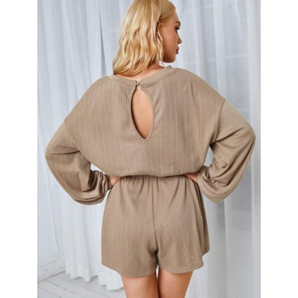 Drop Shoulder Drawstring Cutout Romper Drop Shoulder Drawstring Cutout Romper