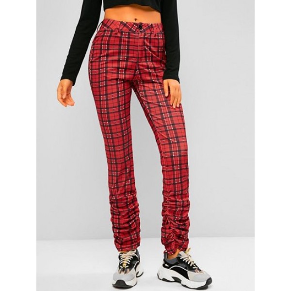 Plaid Pocket High Waisted Stacked Pants Plaid Pocket High Waisted Stacked Pants