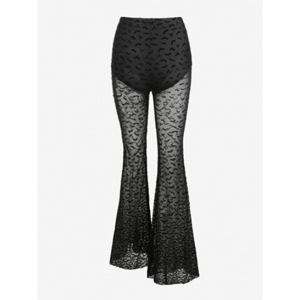 Halloween Flocking Bat Lace Flare Pants Halloween Flocking Bat Lace Flare Pants