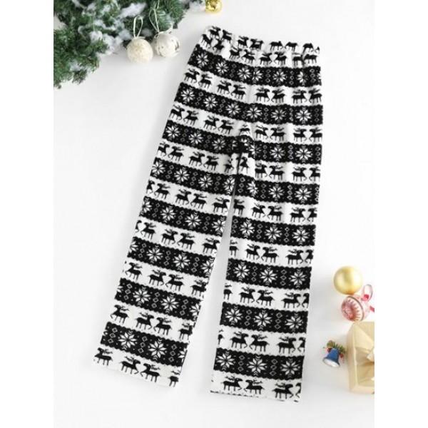 Christmas Elk Snowflake Fleece Pull On Pants Christmas Elk Snowflake Fleece Pull On Pants