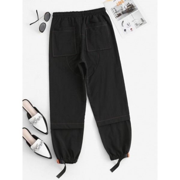 Drawstring Buckled Topstitching Cargo Pants Drawstring Buckled Topstitching Cargo Pants