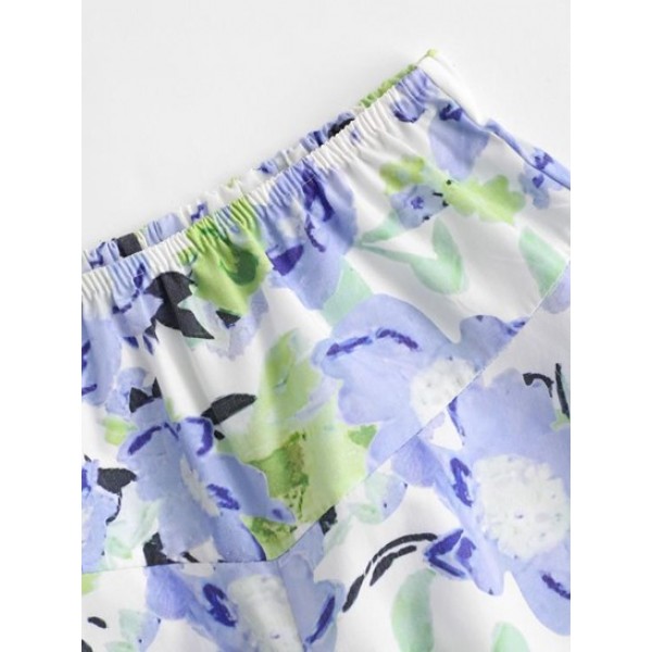 Watercolor Flower Print Pull On Shorts Watercolor Flower Print Pull On Shorts
