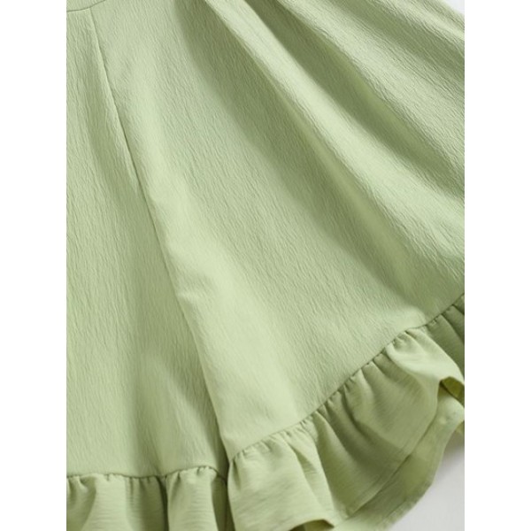 Crinkle Ruffle Wide Leg Suspender Shorts Crinkle Ruffle Wide Leg Suspender Shorts