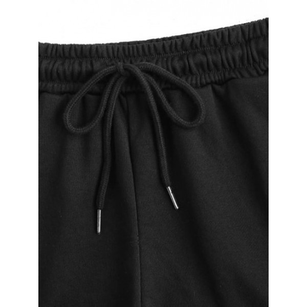 Drawstring Feelings Print Pocket Sweat Shorts