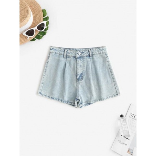 High Waisted Faded Wash Denim Shorts High Waisted Faded Wash Denim Shorts
