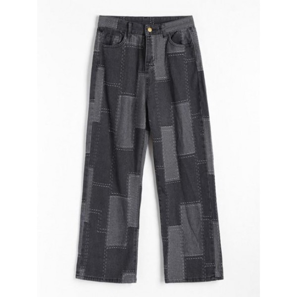 Patchwork Colorblock High Waist Straight Jeans Patchwork Colorblock High Waist Straight Jeans
