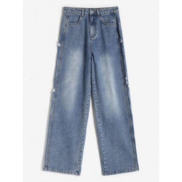 High Rise Ripped Distressed Straight Baggy Jeans High Rise Ripped Distressed Straight Baggy Jeans