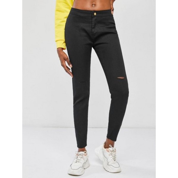 Knee Ripped Zipper Fly Skinny Jeans Knee Ripped Zipper Fly Skinny Jeans