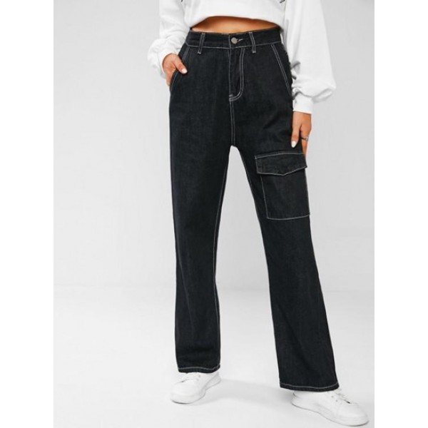 High Waisted Cargo Pocket Wide Leg Jeans High Waisted Cargo Pocket Wide Leg Jeans