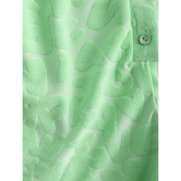 Button Up Collared Leopard Flocked Romper Button Up Collared Leopard Flocked Romper