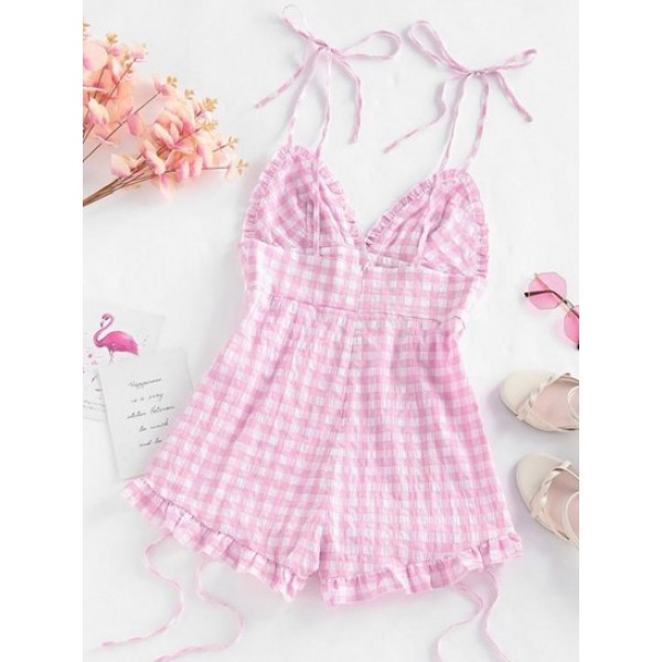 Gingham Tie Shoulder Cami Romper