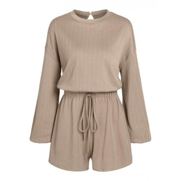 Drop Shoulder Drawstring Cutout Romper Drop Shoulder Drawstring Cutout Romper