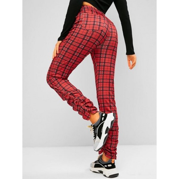 Plaid Pocket High Waisted Stacked Pants Plaid Pocket High Waisted Stacked Pants