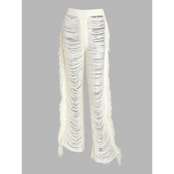 Fringed Distressed Knit Beach Pants Fringed Distressed Knit Beach Pants