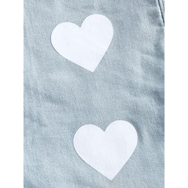 Raw Hem Heart Print Denim Skinny Shorts Raw Hem Heart Print Denim Skinny Shorts