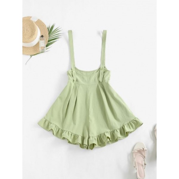 Crinkle Ruffle Wide Leg Suspender Shorts Crinkle Ruffle Wide Leg Suspender Shorts