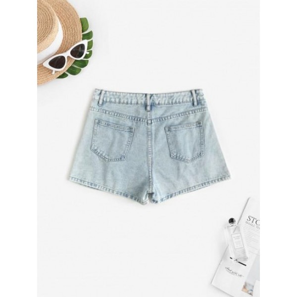 High Waisted Faded Wash Denim Shorts High Waisted Faded Wash Denim Shorts