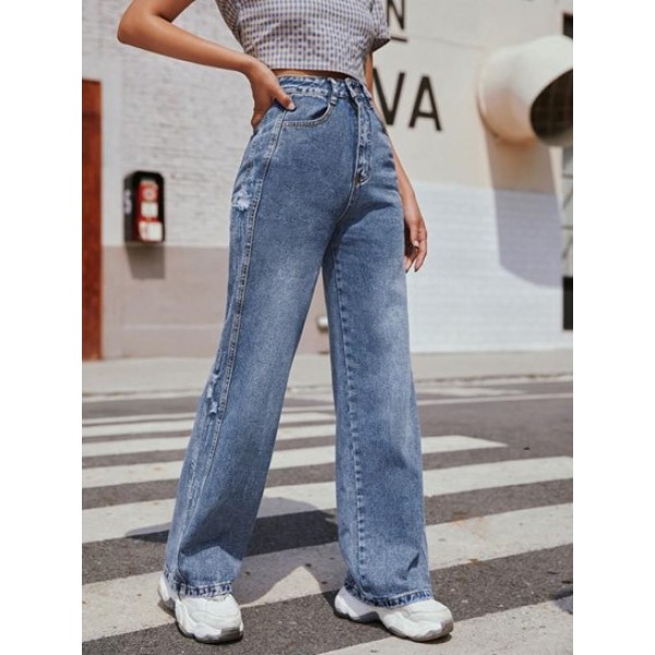 High Rise Ripped Distressed Straight Baggy Jeans High Rise Ripped Distressed Straight Baggy Jeans