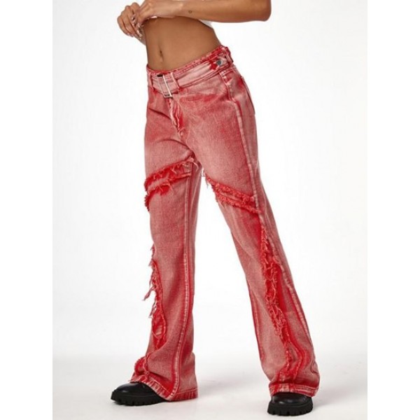 Buckle Belted Frayed Low Rise Boot Cut Jeans Buckle Belted Frayed Low Rise Boot Cut Jeans