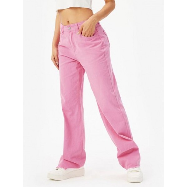 High Waisted Frayed Straight Jeans High Waisted Frayed Straight Jeans