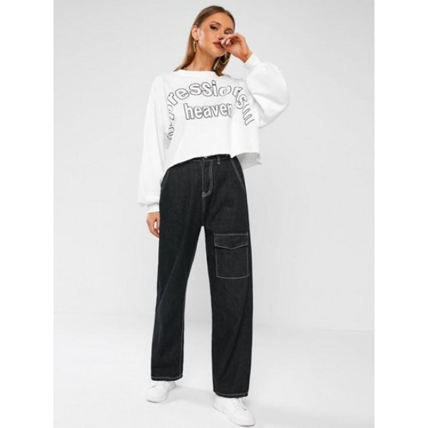 High Waisted Cargo Pocket Wide Leg Jeans High Waisted Cargo Pocket Wide Leg Jeans