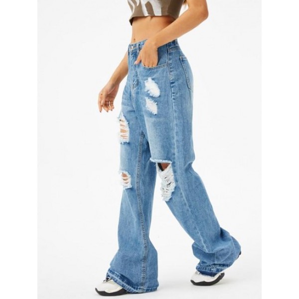 Frayed Distressed Wide Leg Jeans Frayed Distressed Wide Leg Jeans