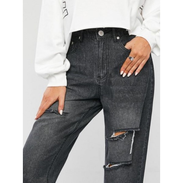 Ripped Distressed High Waist Boyfriend Jeans Ripped Distressed High Waist Boyfriend Jeans