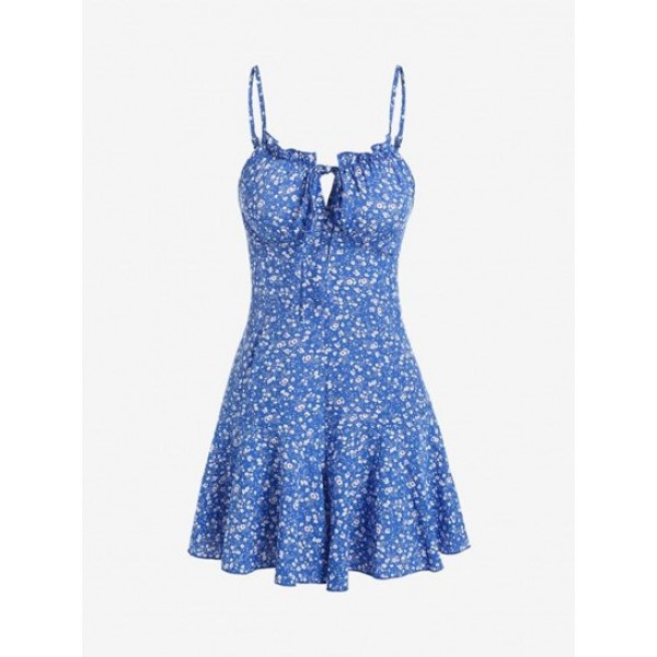 Ditsy Print Ruffle Smocked Wide Leg Romper Ditsy Print Ruffle Smocked Wide Leg Romper