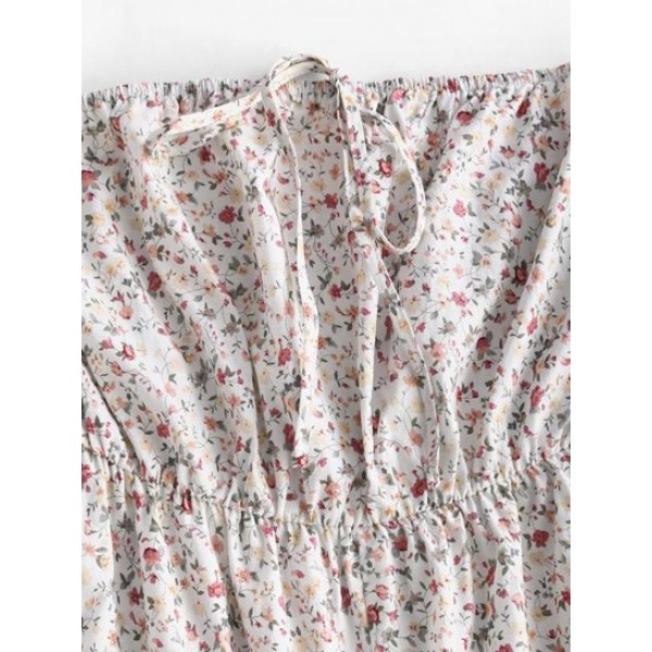 Tie Collar Ditsy Floral Off Shoulder Romper Tie Collar Ditsy Floral Off Shoulder Romper