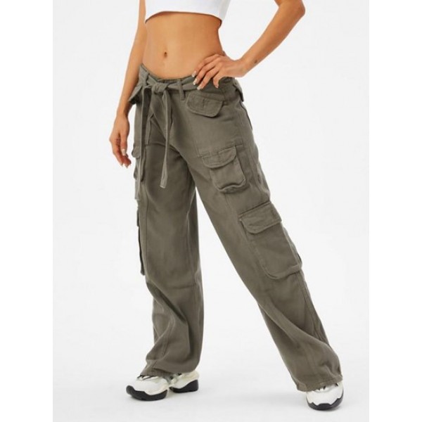 Flap Pockets Belted Cargo Wide Leg Pants Flap Pockets Belted Cargo Wide Leg Pants