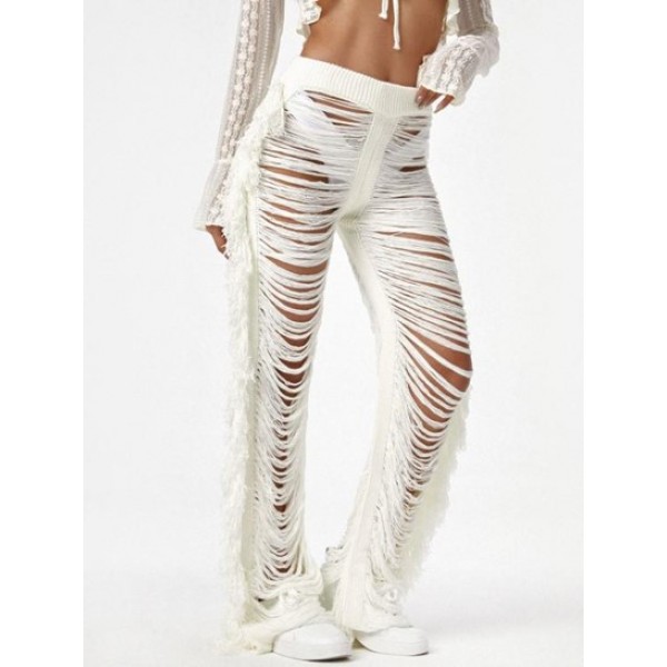 Fringed Distressed Knit Beach Pants Fringed Distressed Knit Beach Pants
