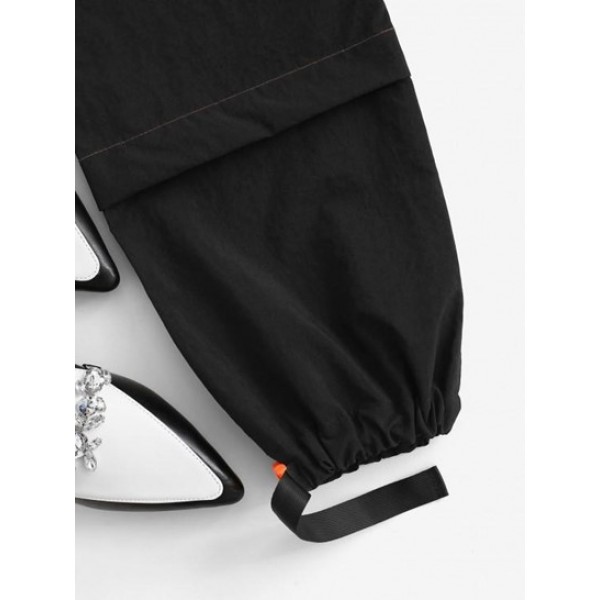 Drawstring Buckled Topstitching Cargo Pants Drawstring Buckled Topstitching Cargo Pants